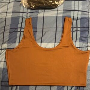 NWT Zaful XL Brown bikini Crop scoop neck swim Top